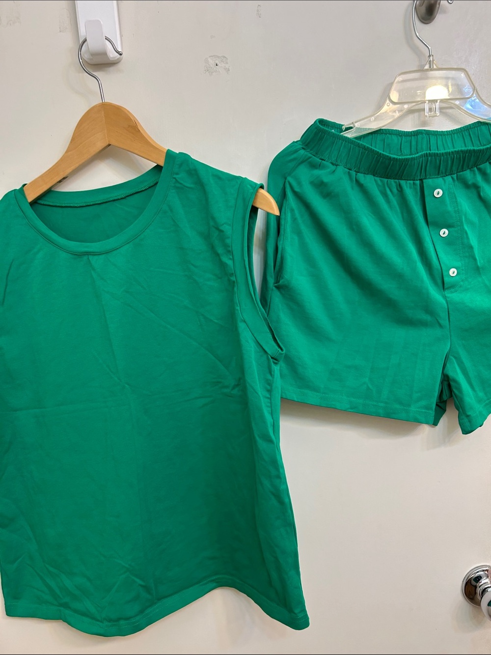 Amazon Women's Green Tank Top & Matching Shorts Set
